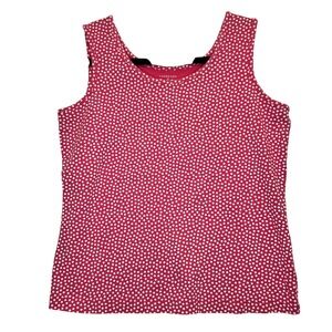 EUC Lands End Womens Pink White Polka Dot Cotton Scoop Neck Tank Top S 6-8